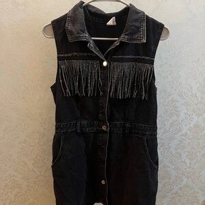 NWOT Black Denim Vest with Fringe Detail